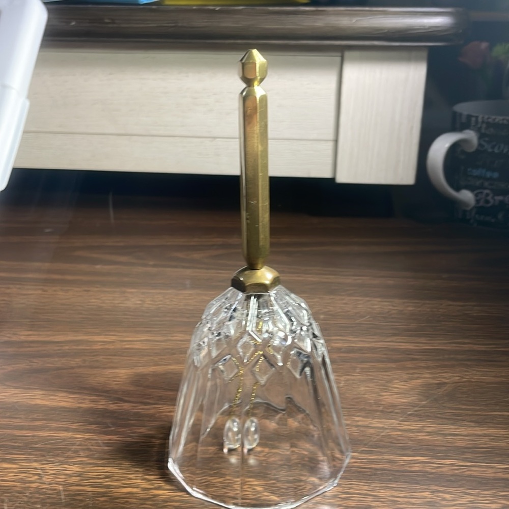 Vintage Crystal Bell with brass handle - 7 in height 3 in circumference EUC